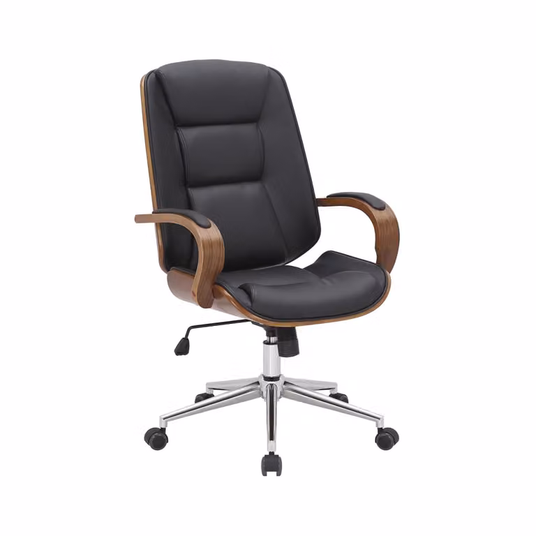 Silla de oficina ejecutiva giratoria y regulable en simil cuero color nogal y negro con An/P/Al: 60 x 68 x 120 cm