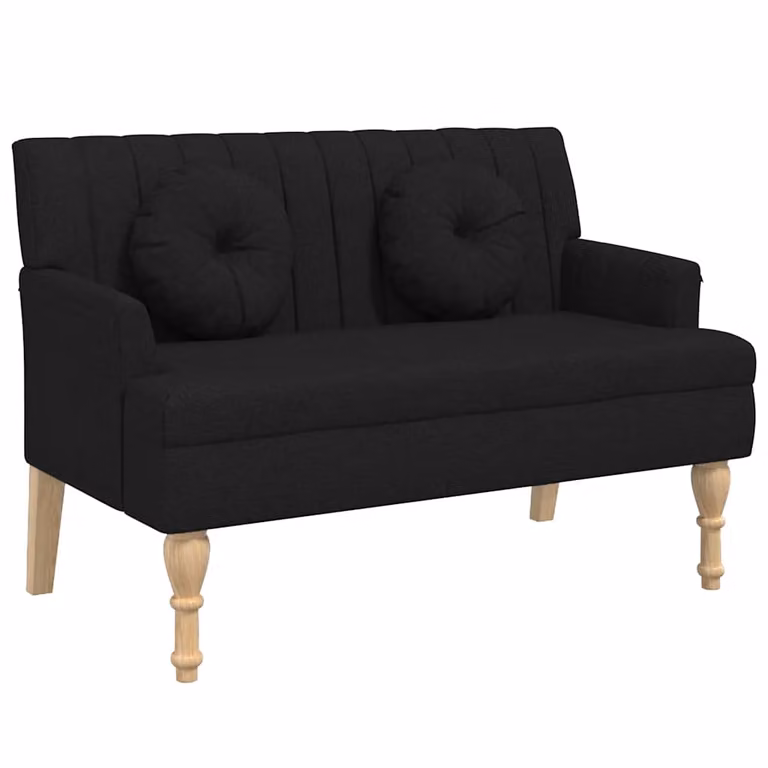 vidaXL Banco con cojines de tela negro An/P/Al: 113 x 64,5 x 75,5 cm
