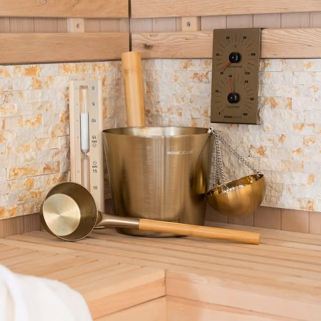 Juego completo de accesorios para sauna THERA Gold de Home Deluxe en color gold