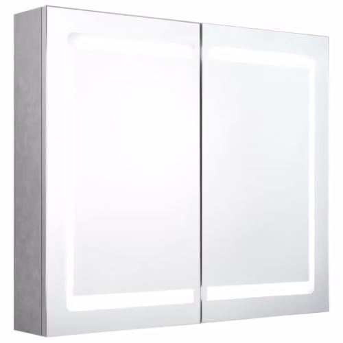 Armario de baño de pared Helloshop26 con espejo LED y puertas de cristal en gris mate, An/P/Al: 80 x 12 x 68 cm