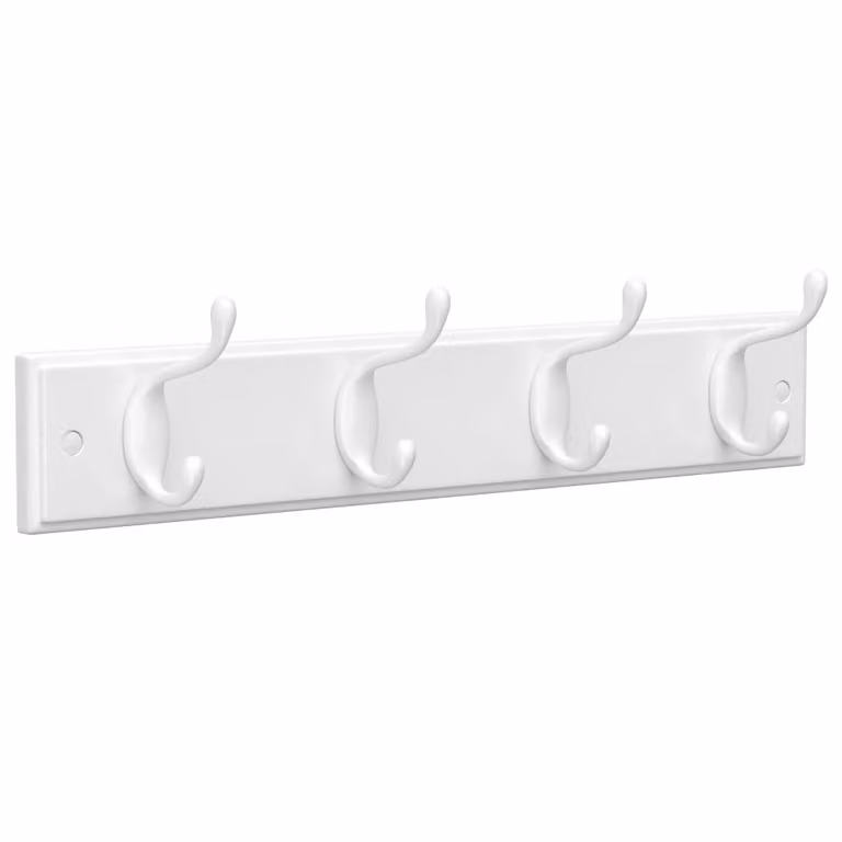 Perchero de pared Songmics con panel de MDF y ganchos de metal distribuidos en color blanco mate para salón, dormitorio o pasillo