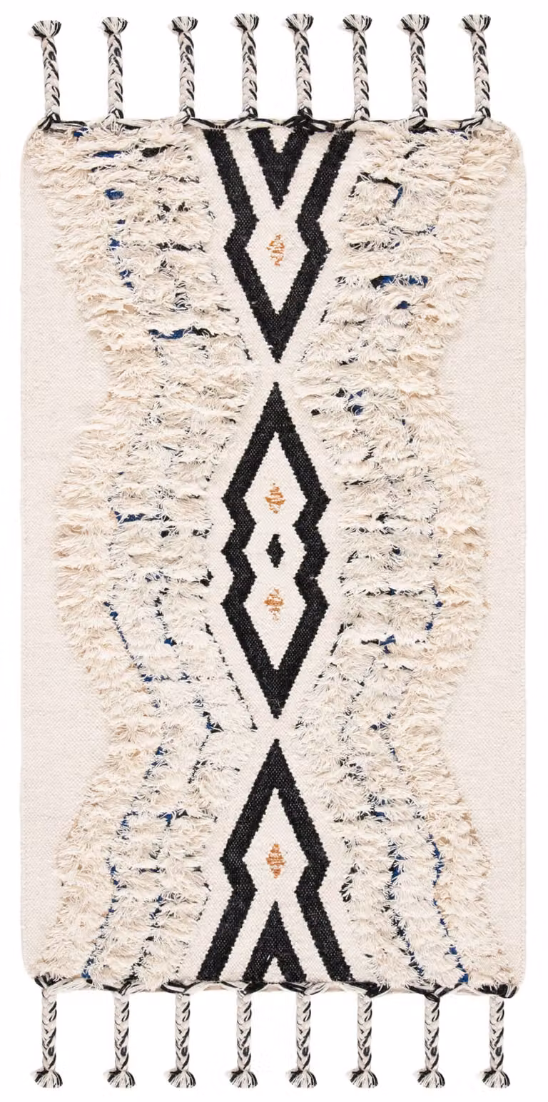 Alfombra de lana Safavieh de inspiración marroquí, hecha a mano, An/P: 122 x 183 cm, colores blanco, negro y azul