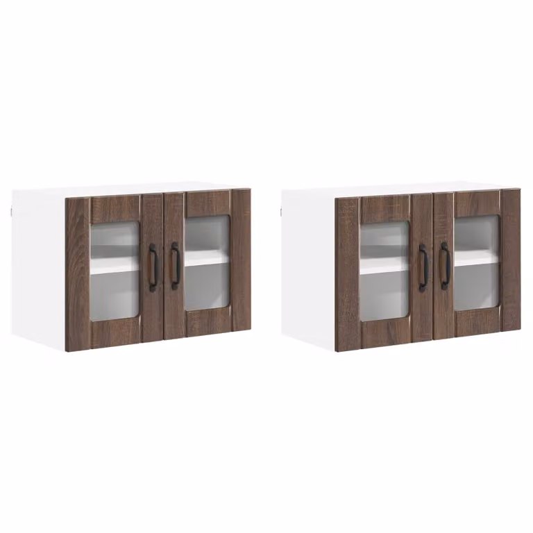 Set de 2 armarios de pared modernos vidaXL LUCCA con puertas de vidrio en color roble marrón para cocina