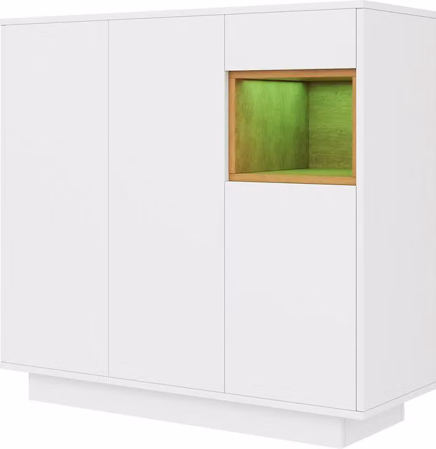 Zapatero Moderno Stilvora con 1 Cajón, 3 Puertas y Luz Integrada en Blanco y Beige, An/P/Al: 105 x 39,5 x 100,5 cm