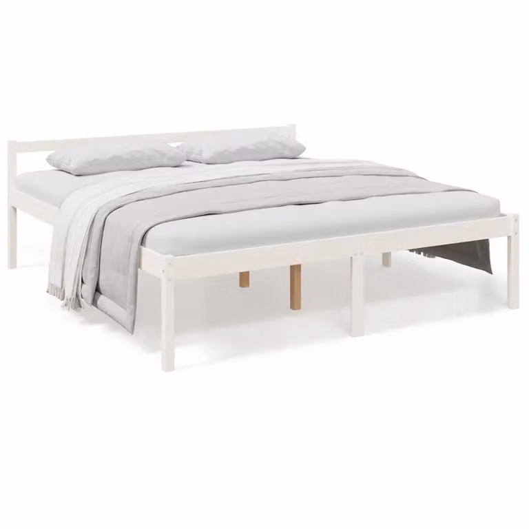 Cama para personas mayores vidaXL de madera maciza de pino en color blanco 200 x 200 cm