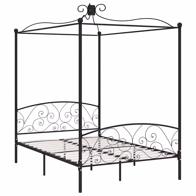 Estructura de cama con dosel vidaXL de metal negro, An/P/Al: 120 x 200 x 227 cm