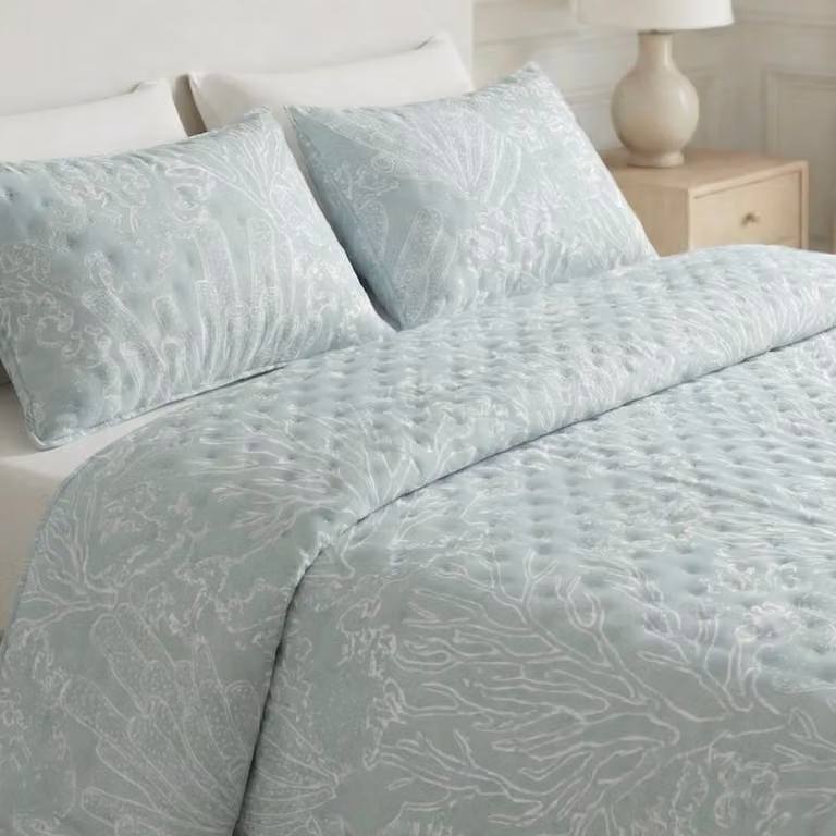 Colcha de microfibra extrasuave con estampado floral para cama de 135/140 cm, An/P: 235 x 270 cm, color verde y blanco