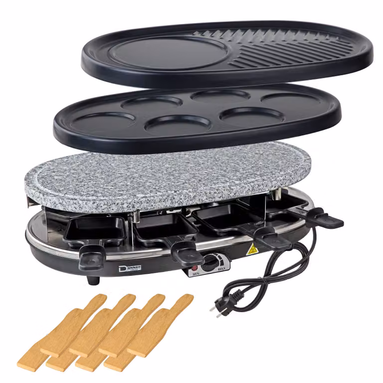 Asador de raclette DEMA Tessin 3 en 1 negro con piedra natural y revestimiento antiadherente