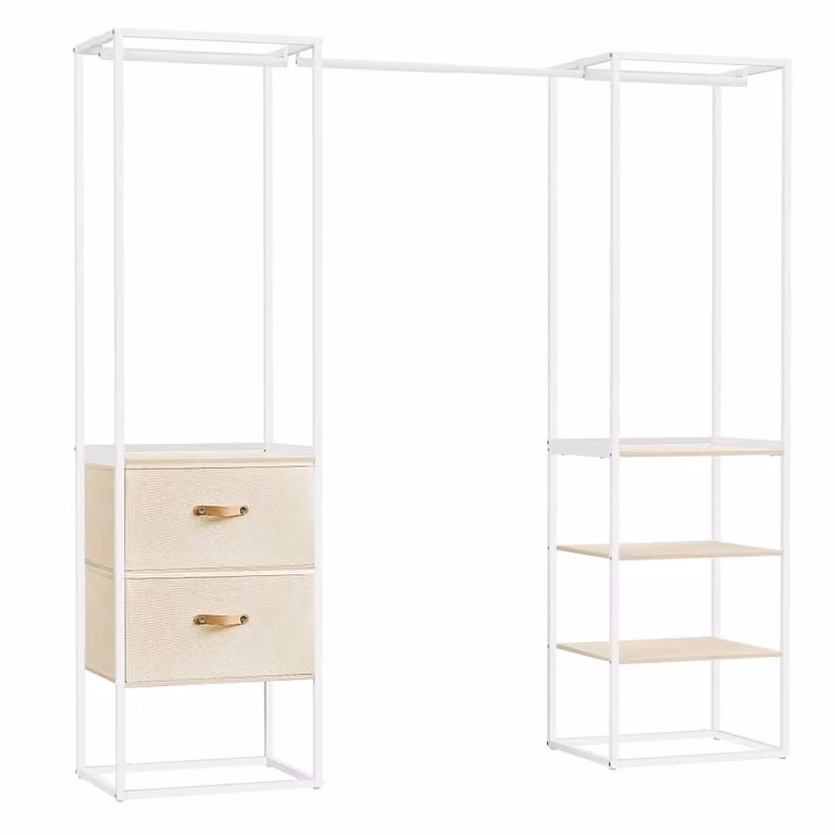 Perchero de pared Songmics con estantes ajustables y barra para colgar en color blanco y marrón