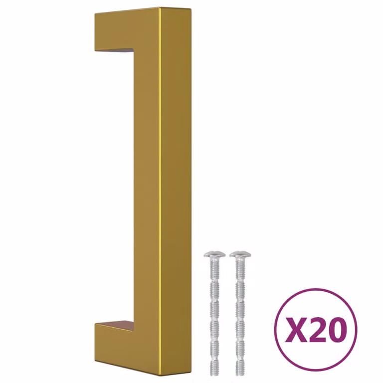 Set de 20 tiradores para armarios vidaXL en acero inoxidable color dorado de 96 mm