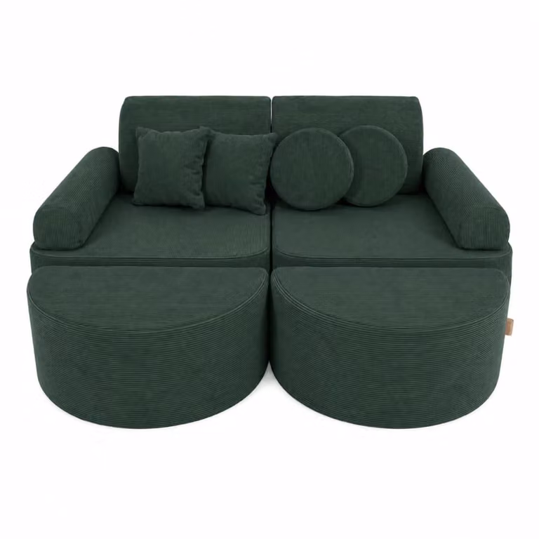 Sofá infantil modular MeowBaby de 12 módulos en pana fina color verde, con función de cama y fundas extraíbles, An: 120 cm