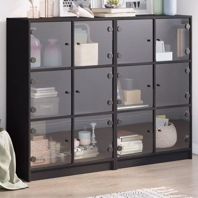 Estantería moderna vidaXL con puertas de cristal en color negro, An/P/Al: 136 x 37 x 109 cm