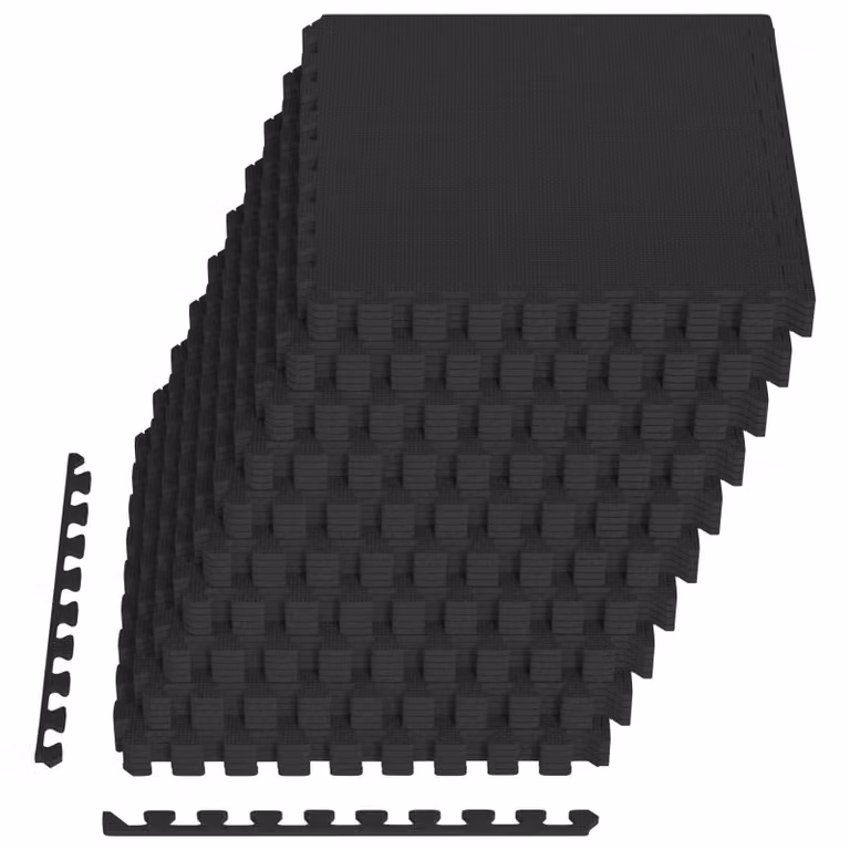 Set de 50 piezas de tapete para piscina vidaXL en espuma EVA color negro con una superficie de 18 m²