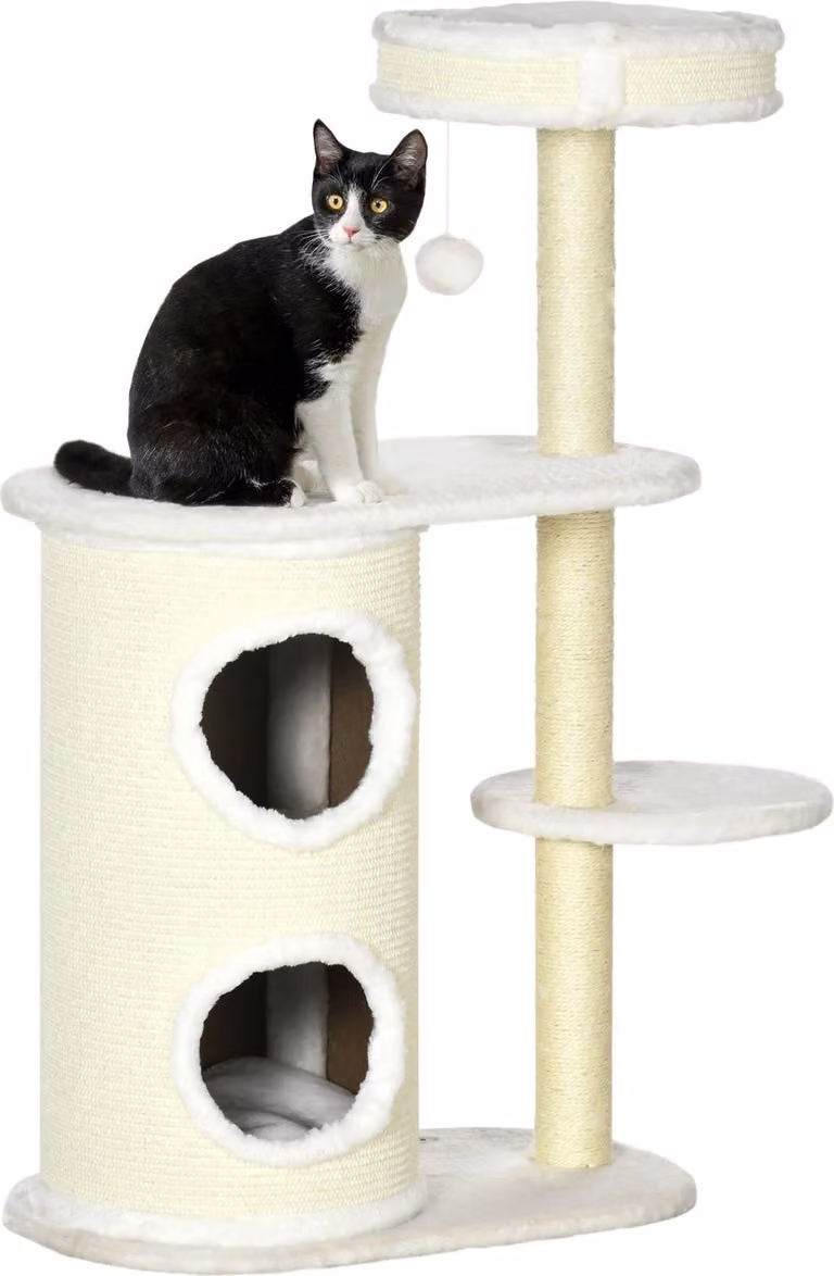 Árbol para gatos Northio con cueva, juguetes integrados y poste de sisal, multicolor, Altura: 100 cm