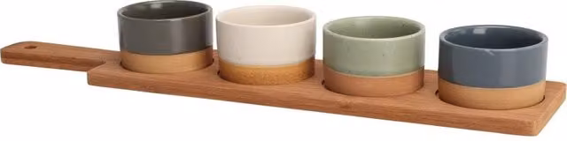 Juego de 4 piezas de cuencos de cerámica y tabla de servir de bambú de EXCELLENT HOUSEWARE en varios colores