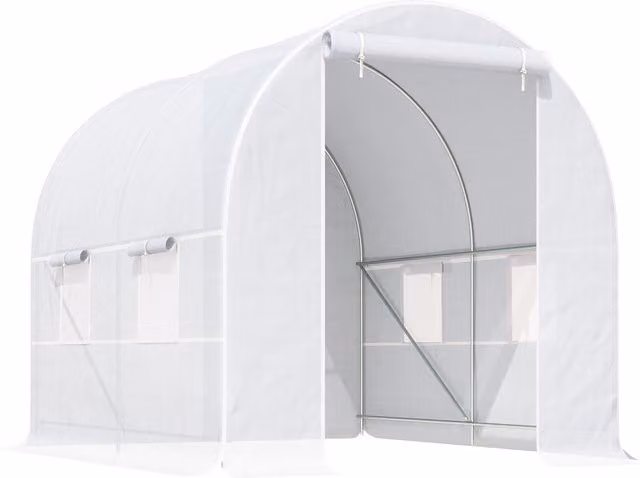 Invernadero de túnel Outsunny con puerta enrollable y 4 ventanas para cultivo de plantas y huerto, color blanco, An/P/Al: 245 x 200 x 200 cm