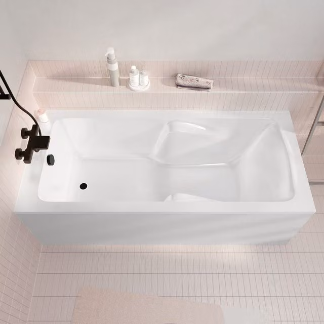 Bañera rectangular Allibert con zona de ducha en acrílico y color blanco, An/P/Al: 180 x 80 x 54 cm
