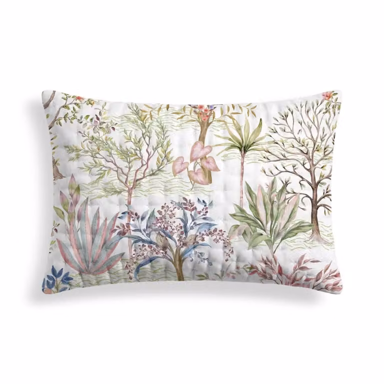 Funda de almohada acolchada reversible con diseño floral multicolor y terracota, An/P: 50 x 80 cm