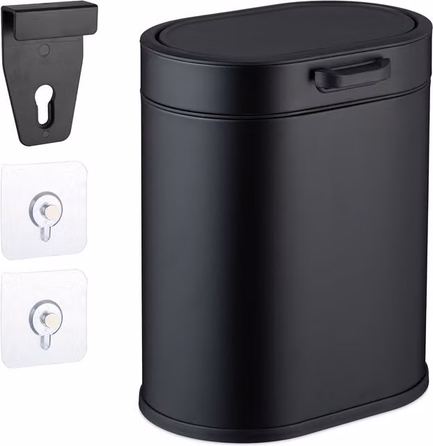 Cubo de basura de pared relaxdays con cubo interior extraíble, negro, An/P/Al: 29,5 x 24 x 19,5 cm