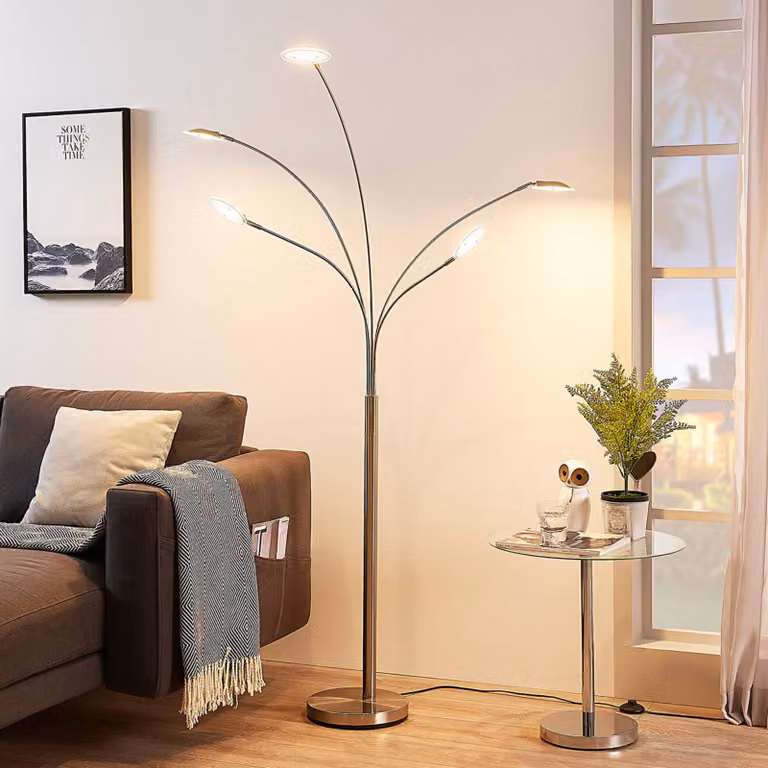 Lámpara de pie LED Anea de Lindby en aluminio y metal gris para salón o comedor