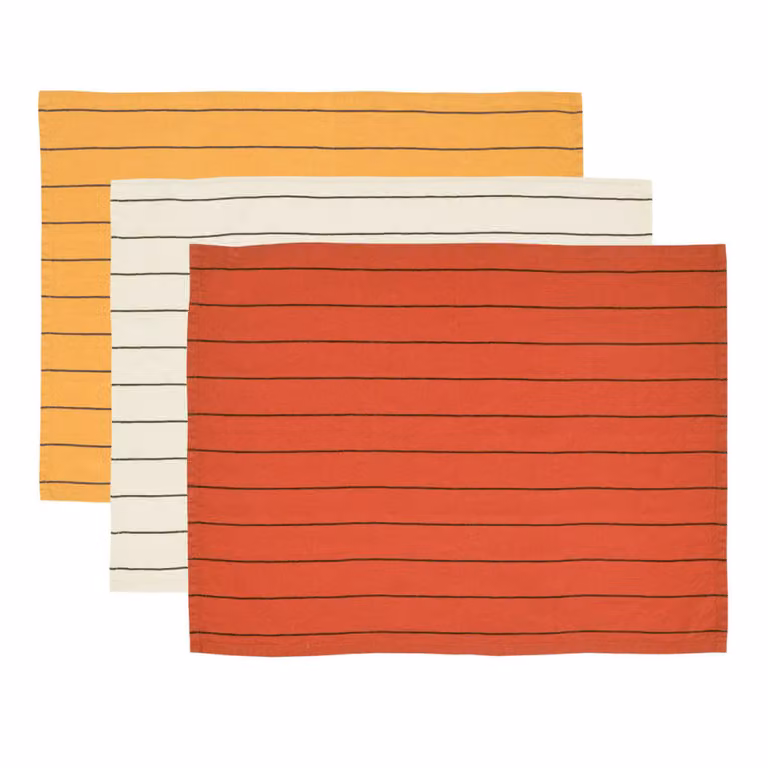 Set de 3 paños de cocina Sensei Maison de algodón y lino en colores castaño y caramelo con diseño de rayas, An/P: 50 x 70 cm