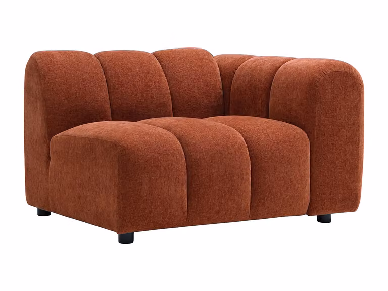 Sillón rinconero derecho de tela texturizada color naranja con estructura de madera - JUTINI