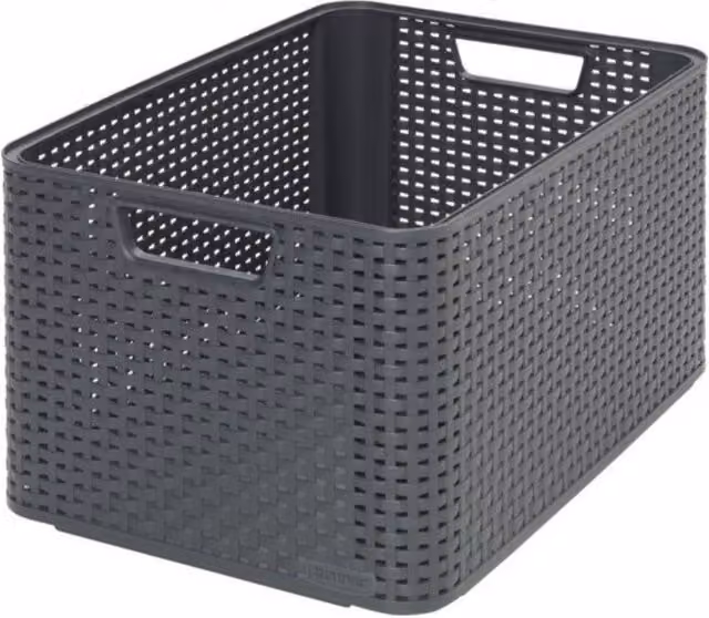 Cesta de almacenamiento Curver Style de 30 l con acabado de mimbre y asas en color antracita