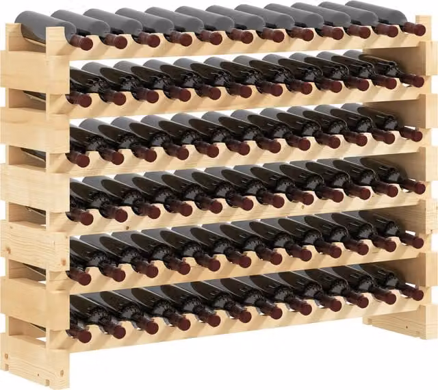 Botellero TREETALK para 72 botellas con 6 estantes modulares y apilables de madera de abeto maciza, color madera natural, An/P/Al: 114 x 28 x 85 cm