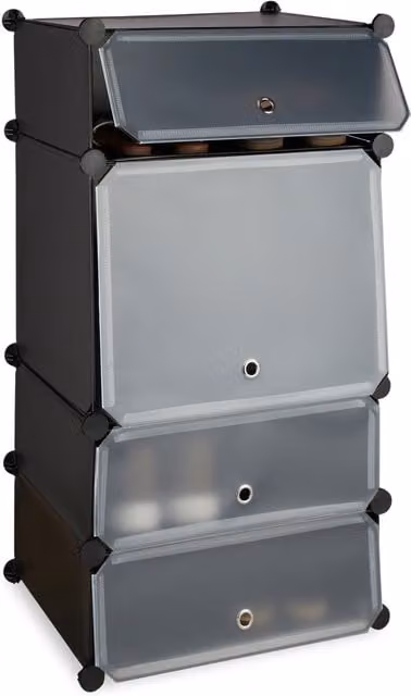 Zapatero modular relaxdays de plástico y metal con 4 compartimentos y puertas para 8 pares, An/P/Al: 91 x 49 x 36,5 cm, negro