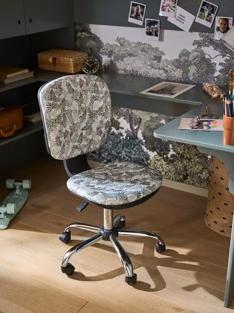 Silla de escritorio infantil Hanói de VERTBAUDET con ruedas, diseño floral en verde y negro