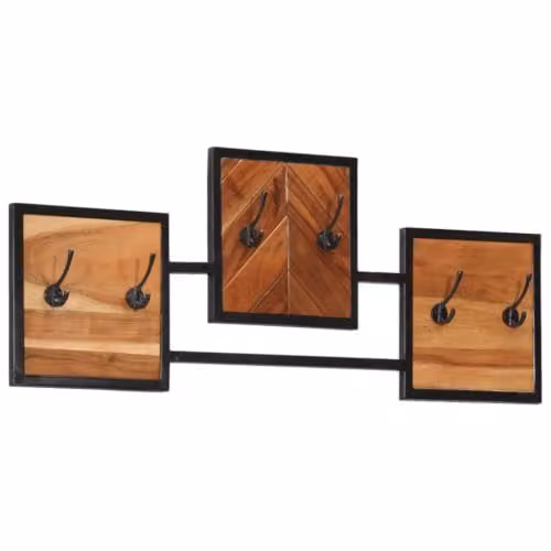 Perchero de pared Helloshop26 de madera de acacia con 6 ganchos, diseño moderno en marrón y negro, An/P/Al: 90 x 1 x 35 cm