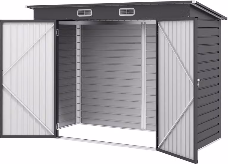 Caseta de herramientas Northio de acero galvanizado con doble puerta y cerradura, color gris, An/P/Al: 249 x 121 x 183 cm