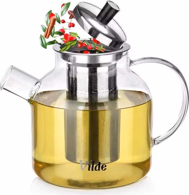 Tetera de cristal transparente con infusor de acero inoxidable NORTHIX de 1,2 l