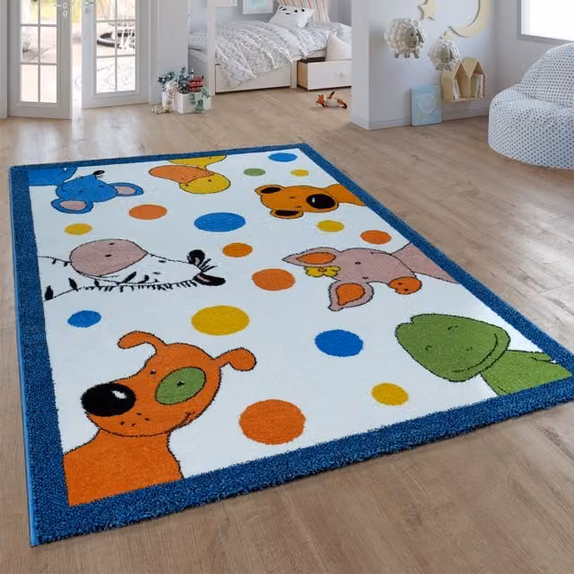 Alfombra infantil Die lieben sieben multicolor y blanca, An/P: 140 x 200 cm