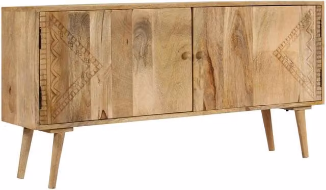 Aparador de madera de mango Helloshop26 con diseño geométrico en color marrón y blanco, An: 120 cm, Al: 60 cm, P: 30 cm