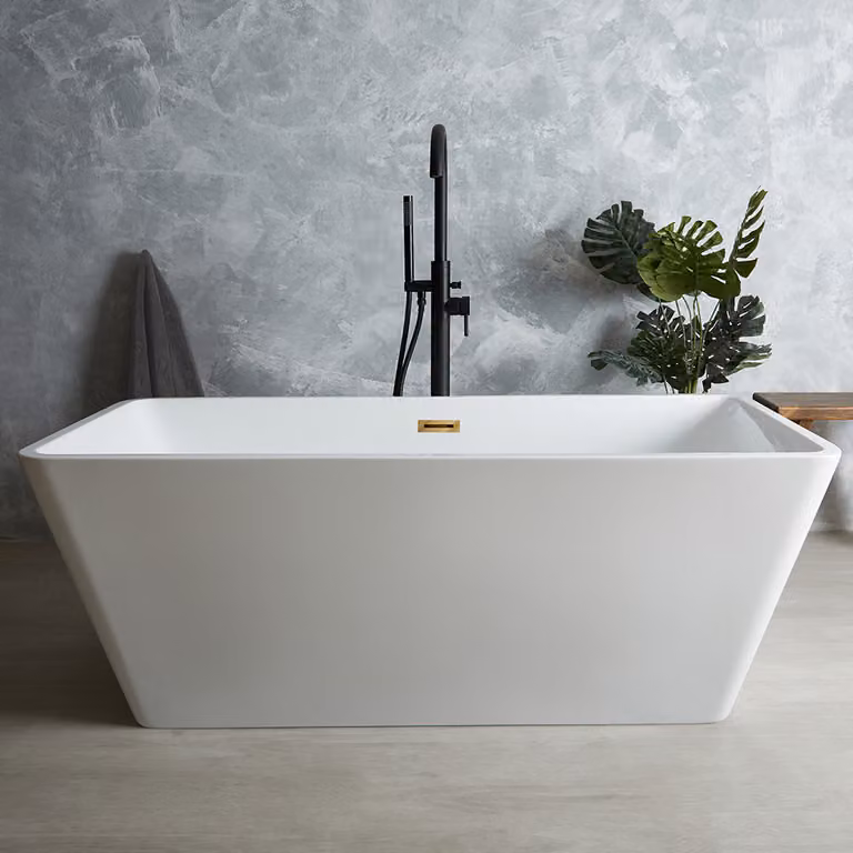 Bañera exenta rectangular Hudson Reed en acrílico blanco con rebosadero oro, An/P/Al: 170 x 75 x 58 cm