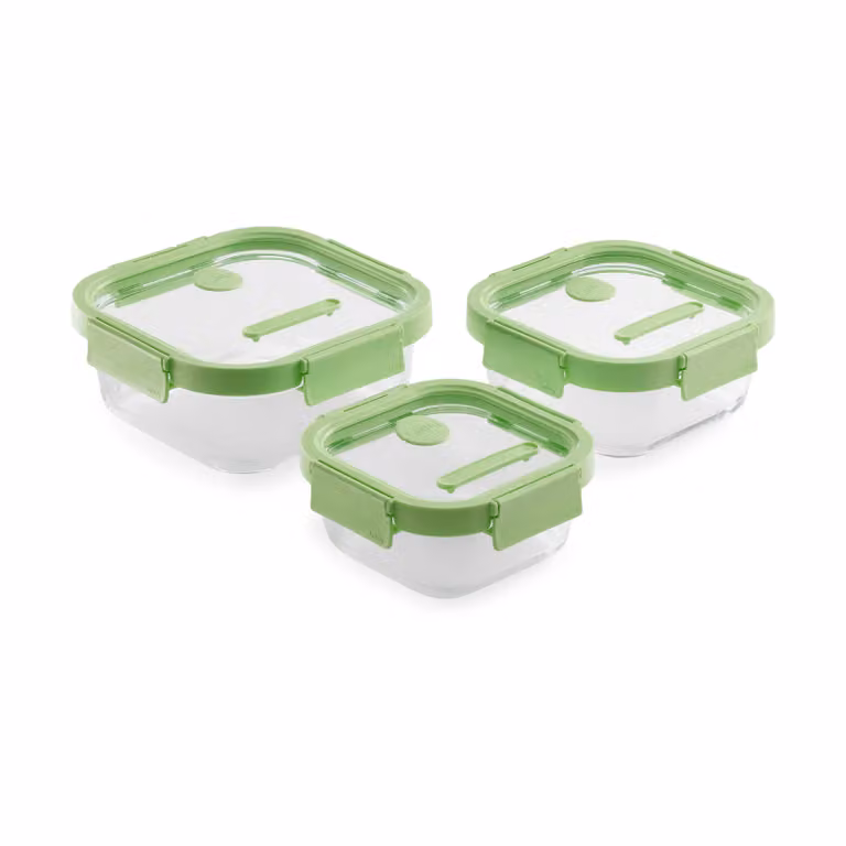 Set de 3 recipientes herméticos y estancos de cristal cuadrados Lékué en color verde