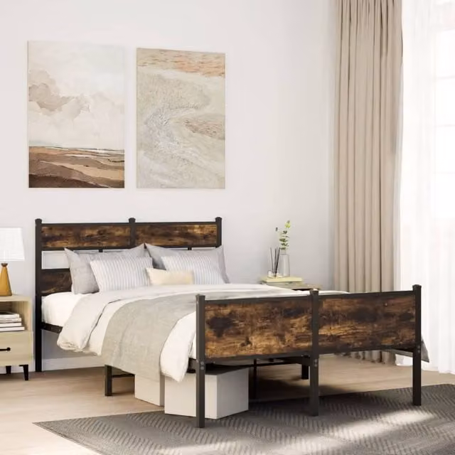 Estructura de cama Maison Exclusive en madera de roble y metal color marrón An/P/Al: 125 x 196 x 91,5 cm