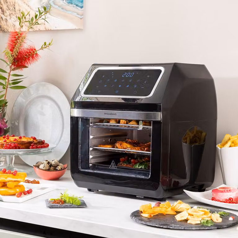 Freidora de aire InnovaGoods Fryinn Pro Max 12000, negra y plata, 12 L, 1800 W, acero inoxidable