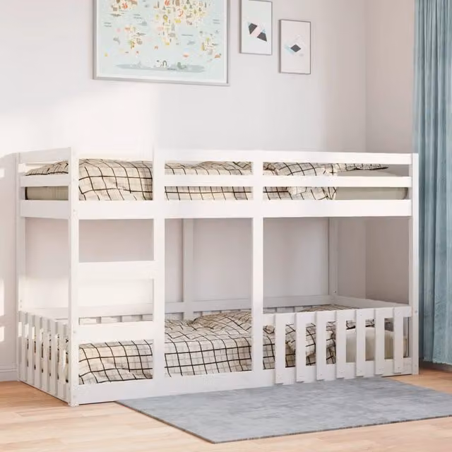 Litera de dos niveles SYFAX de madera maciza de pino lacada en blanco para niños An/P/Al: 80 x 200 x 164 cm