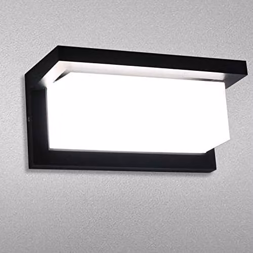 Aplique de exterior Lamker LED de 18W con sensor de movimiento y detector crepuscular, diseño moderno de cubo en color negro, iluminación blanco frío 6000K, resistente al agua IP65 para jardín, terraza o escaleras