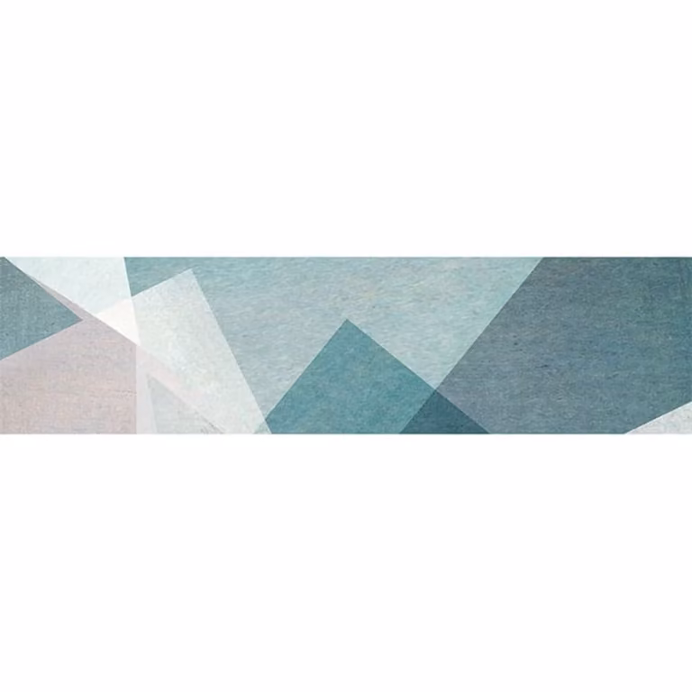 Alfombra vinílica con diseño geométrico de triángulos en color azul, lavable y antideslizante, An: 250 cm, An: 64 cm