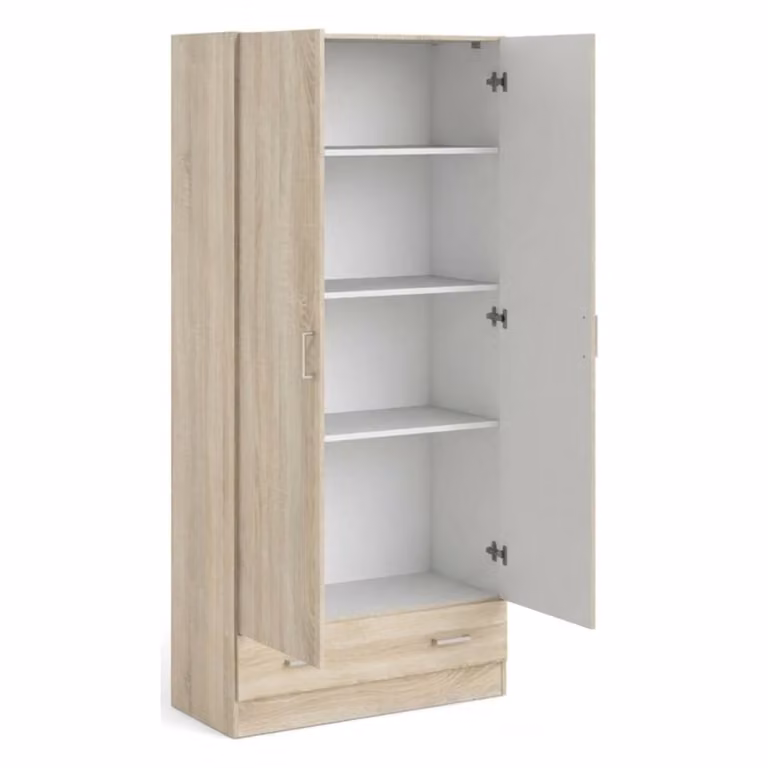 Armario multiuso Dmora de madera de roble marrón con 2 puertas y estantes internos, An/P/Al: 79 x 36 x 170 cm