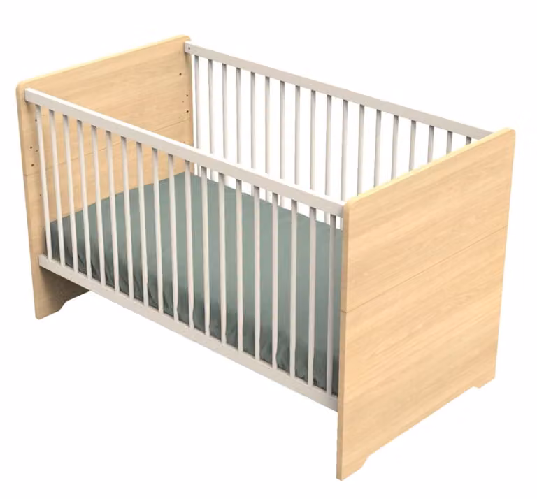 Cuna Sauthon Little Big Bed de madera con lateral abatible en acabado roble y beige, An/P/Al: 144 x 70 x 78 cm