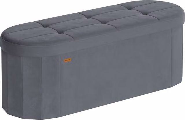 Puff de almacenaje SONGMICS, baúl otomano con asiento acolchado en terciopelo gris para salón o dormitorio