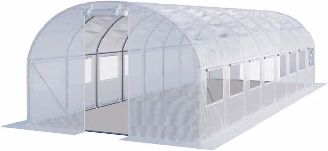 Invernadero túnel Toolport para jardín con ventanas y lona de PE blanca transparente de 3x8 m