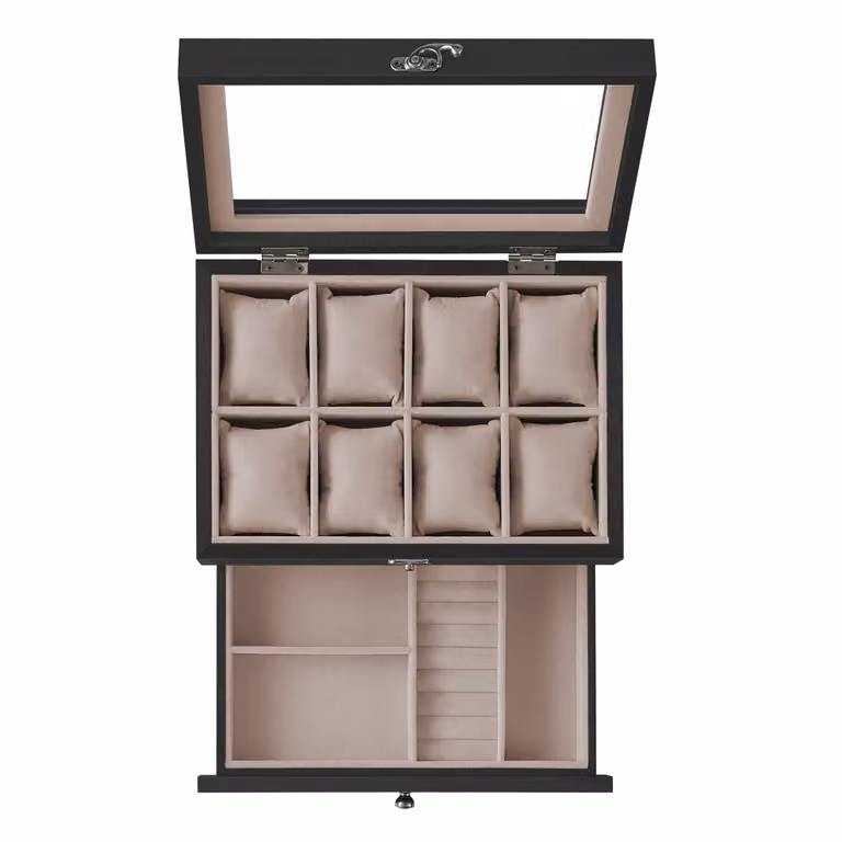Caja para relojes Songmics de madera y cristal en color negro