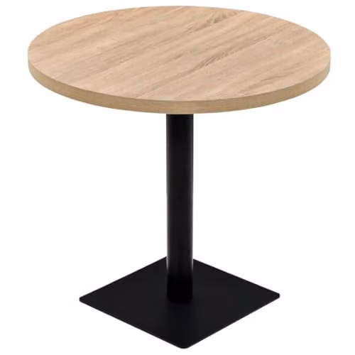 Mesa alta de comedor Helloshop26 para bar o bistró, diseño moderno con base de columna central, superficie redonda de MDF acabado roble y estructura de acero, color marrón y gris, Diámetro: 80 cm, Altura: 75 cm