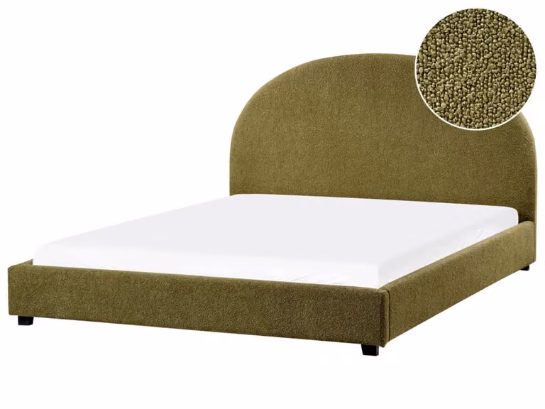Cama de agua Beliani tapizada en tejido bouclé color verde de 160 x 200 cm