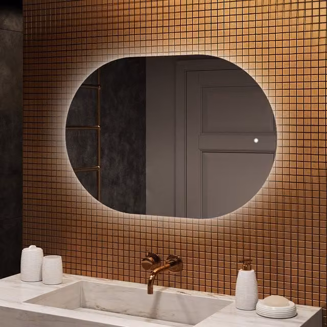 Espejo LED ovalado para baño Artforma con luz dual color y control táctil, An: 100 cm, Al: 70 cm
